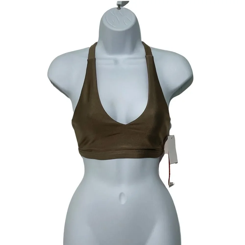 Good American Core Plunge‎ Performance Criss Cross Sports Bra Bronze Size 0 XS